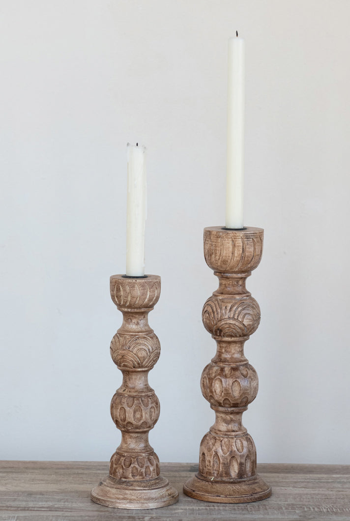 Hand-Carved Mango Wood Taper Holder