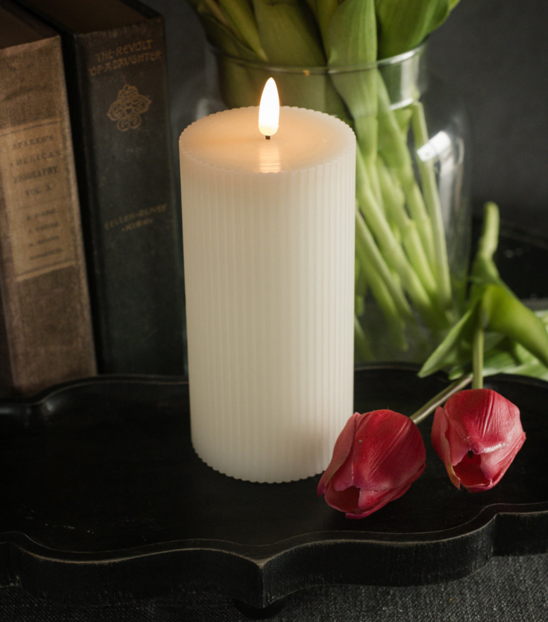 6” Cream Grooved 3D Flame Candle