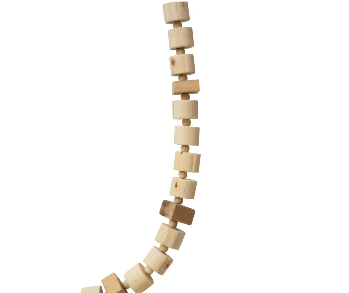72”L Paulownia Wood Block Beads with/ Jute Tassel