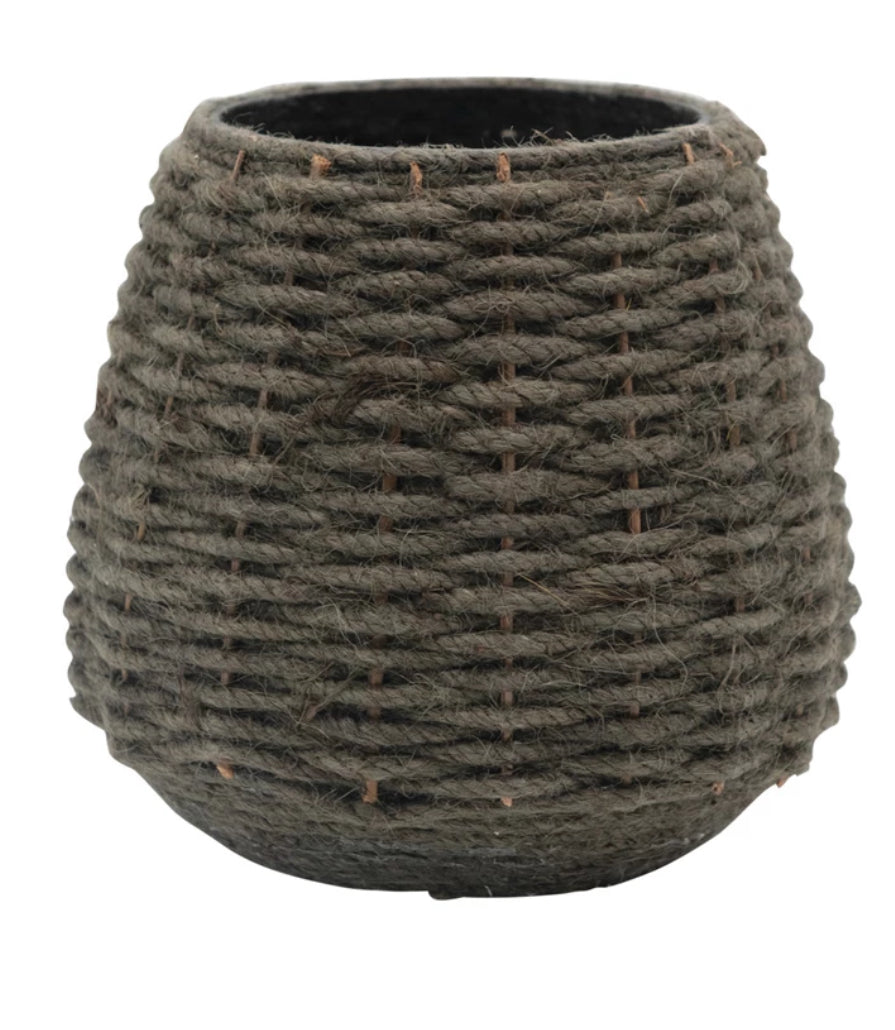Hand-Woven Jute & Glass Vase