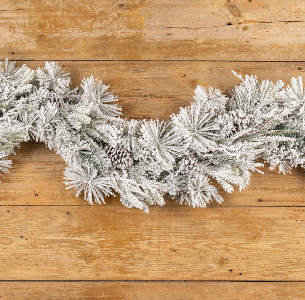 6’ Heavily Flocked Pine Garland