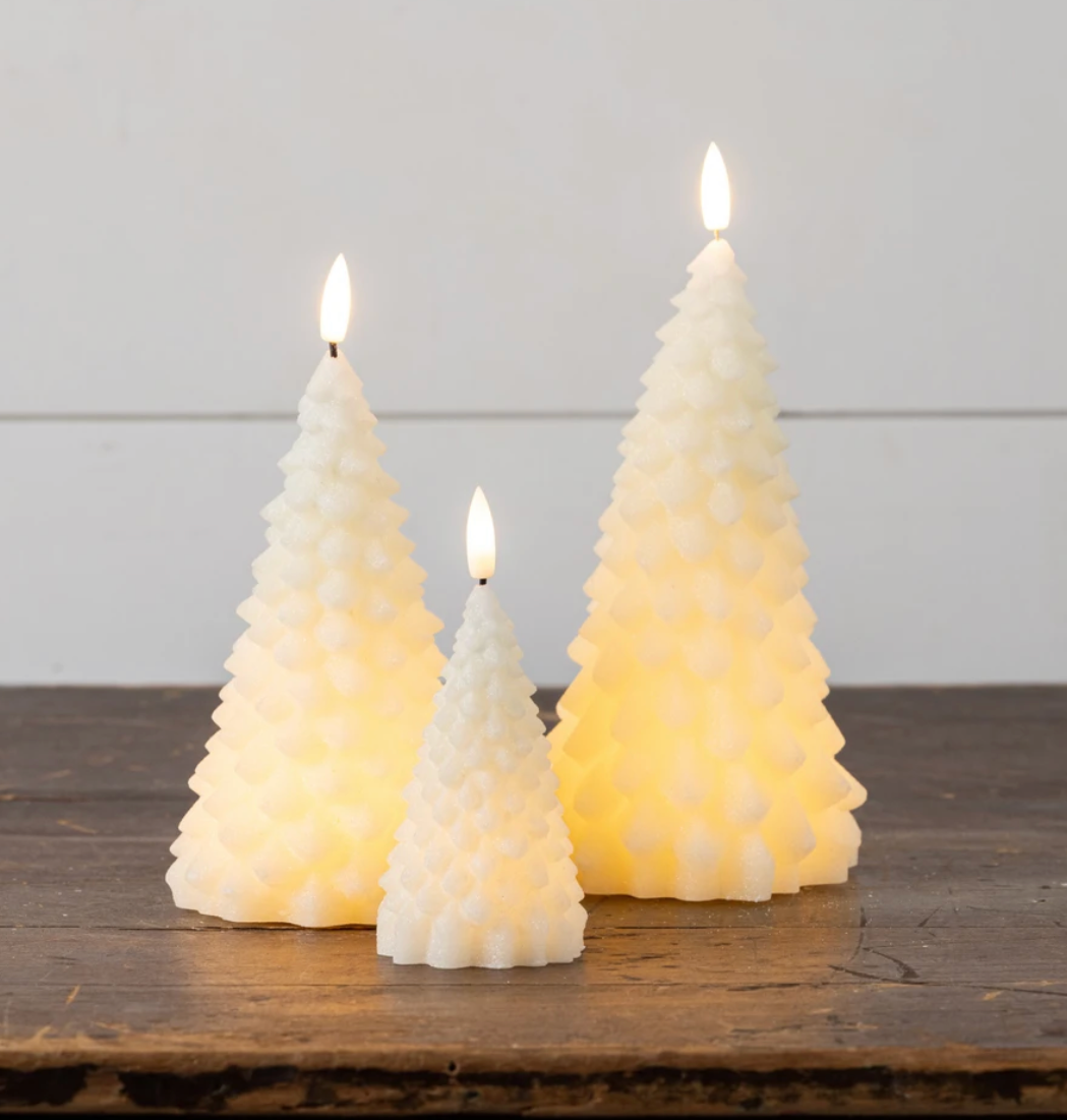 7.5” Cream Shimmer 3D Flame Fir Tree Candle