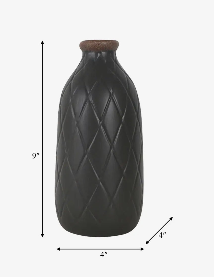 9” Black Ceramic Textured Diamond Vase