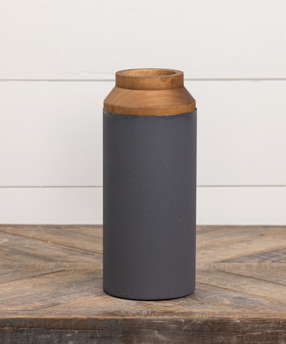 12” Black/Wood Two Tone Vase