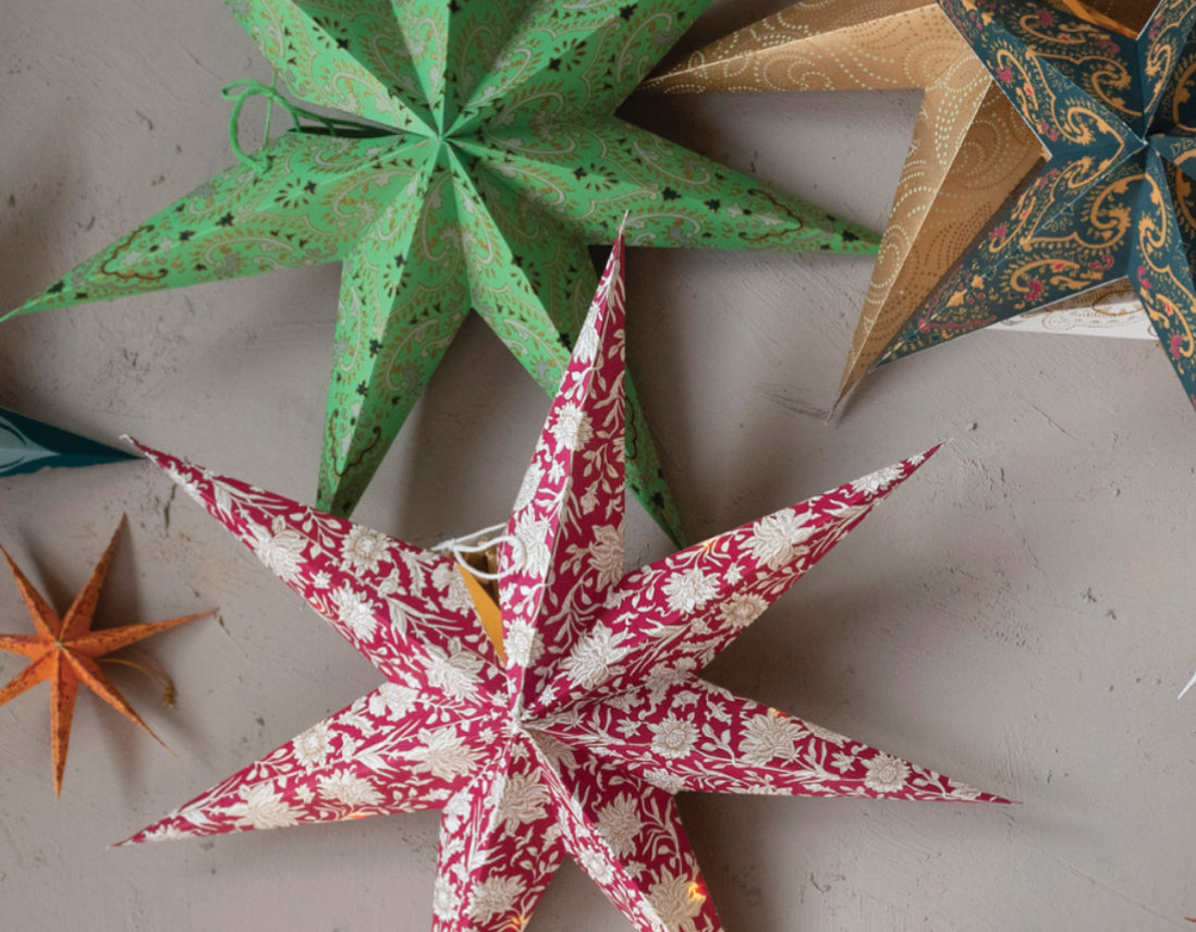 5 Point Folding Recycled Paper Star Ornament w/LED Lights