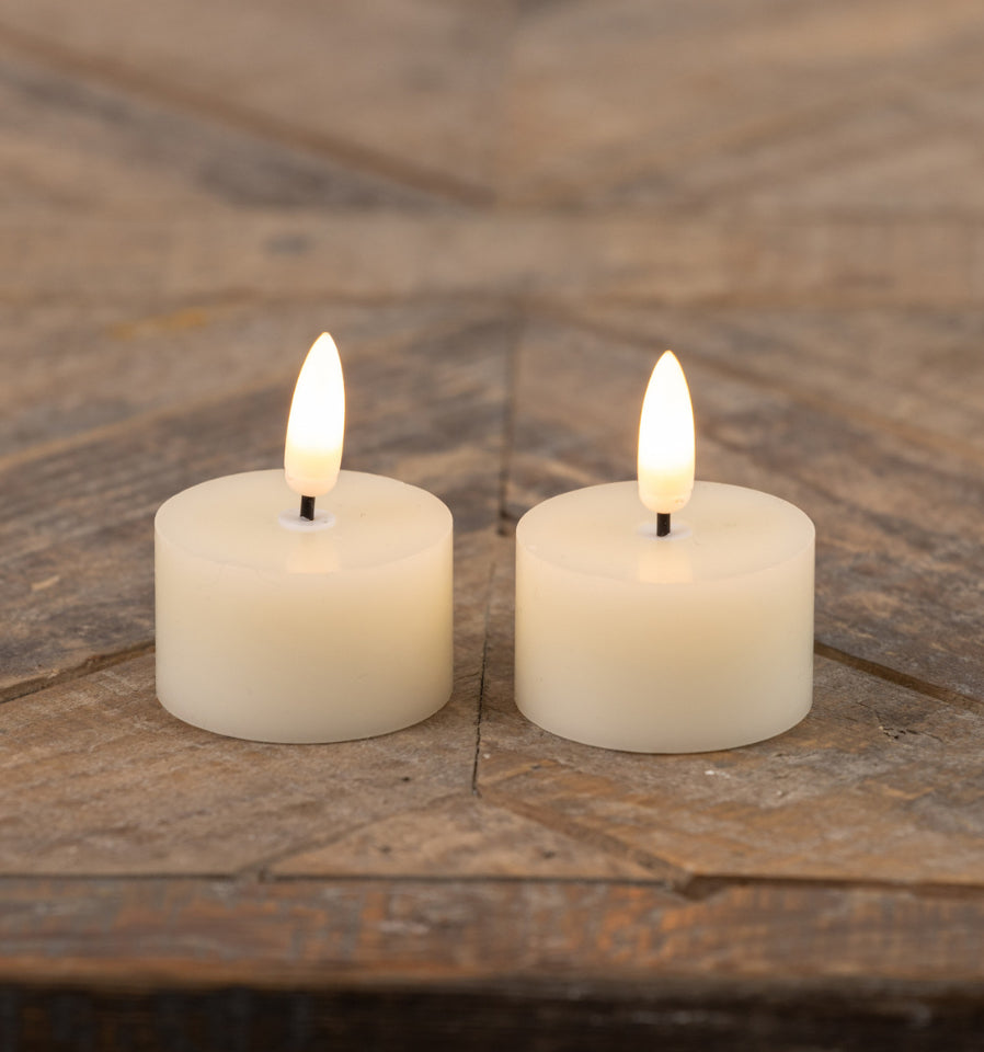 Set/2-3D Flame Cream Tealight Candles