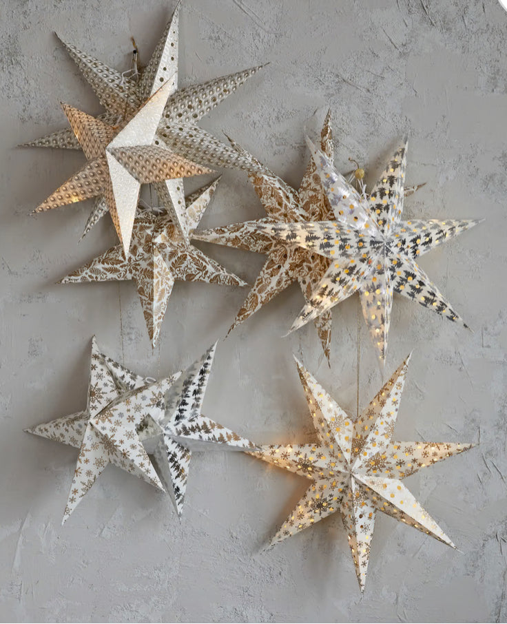 5 Point Folding Star Ornament w/LED Lights