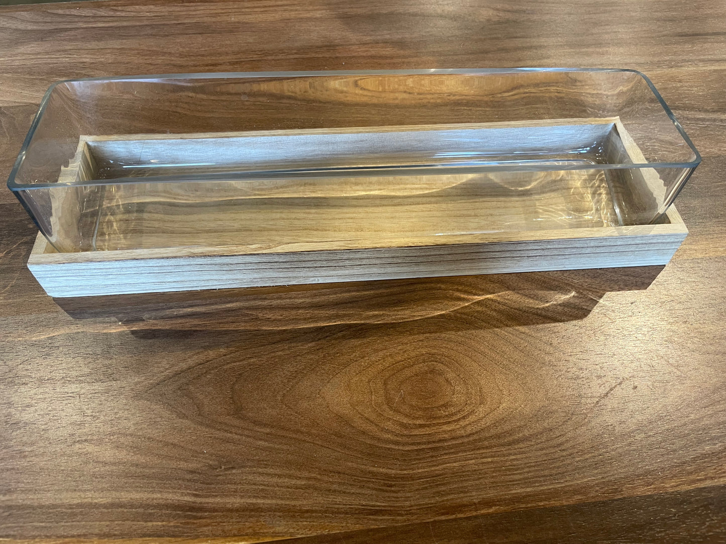 Glass Rectangle W/Wood Tray