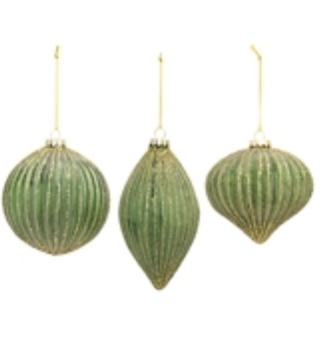 Sage Glass Ornaments- 3 Asst