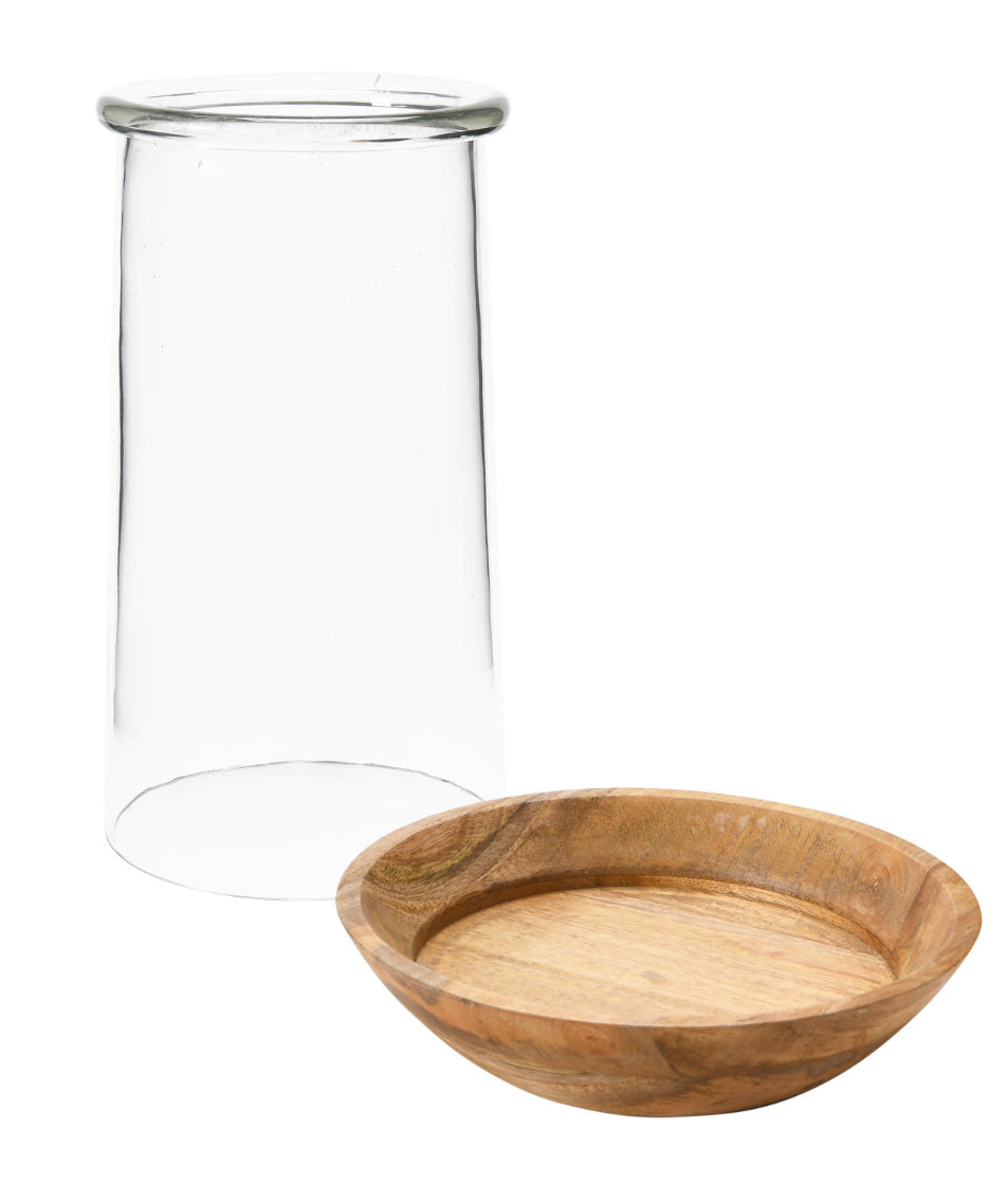 Glass Hurricane with Wood Base