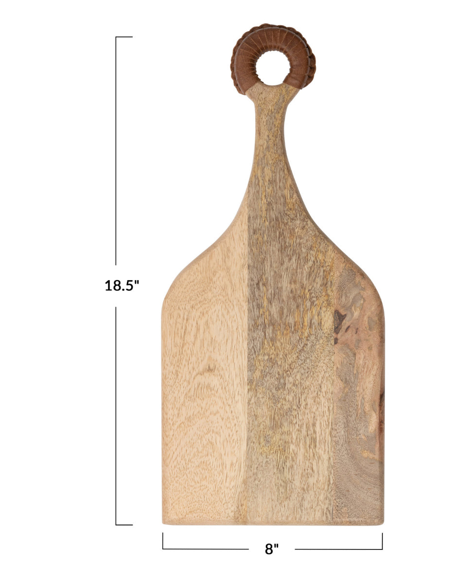 Mango Wood Cheese/Cutting Board w/ Braided Leather Handle