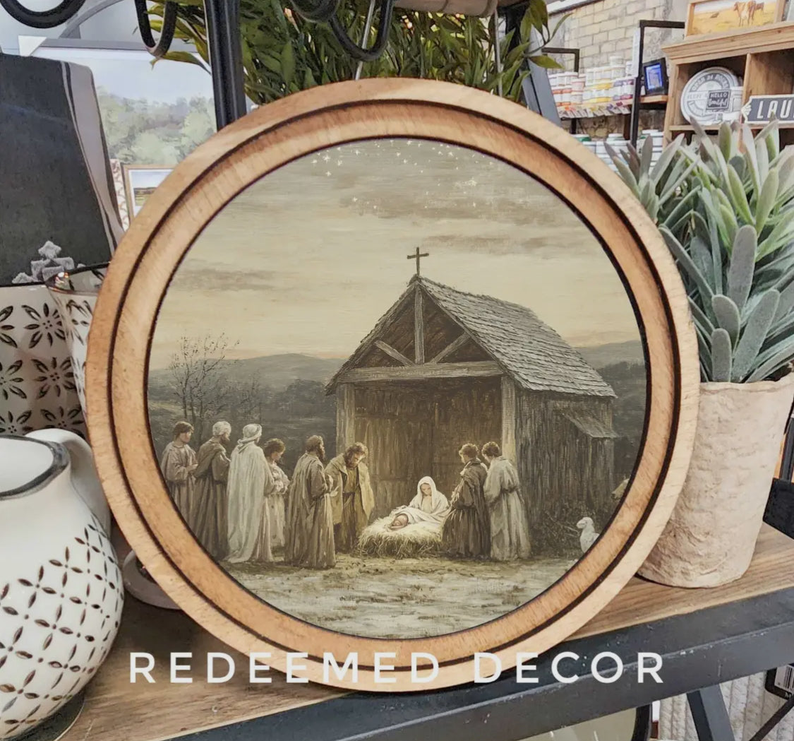 8” Round Nativity Scene Art