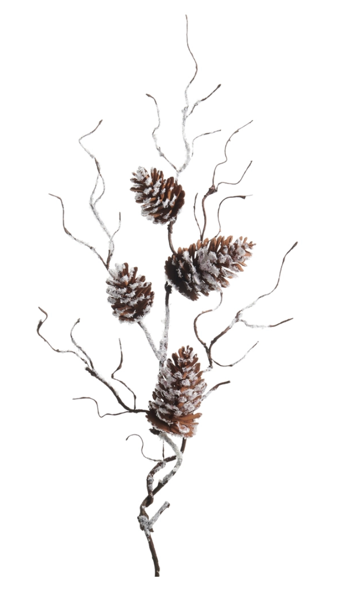 28” Frosted Pinecone Branch