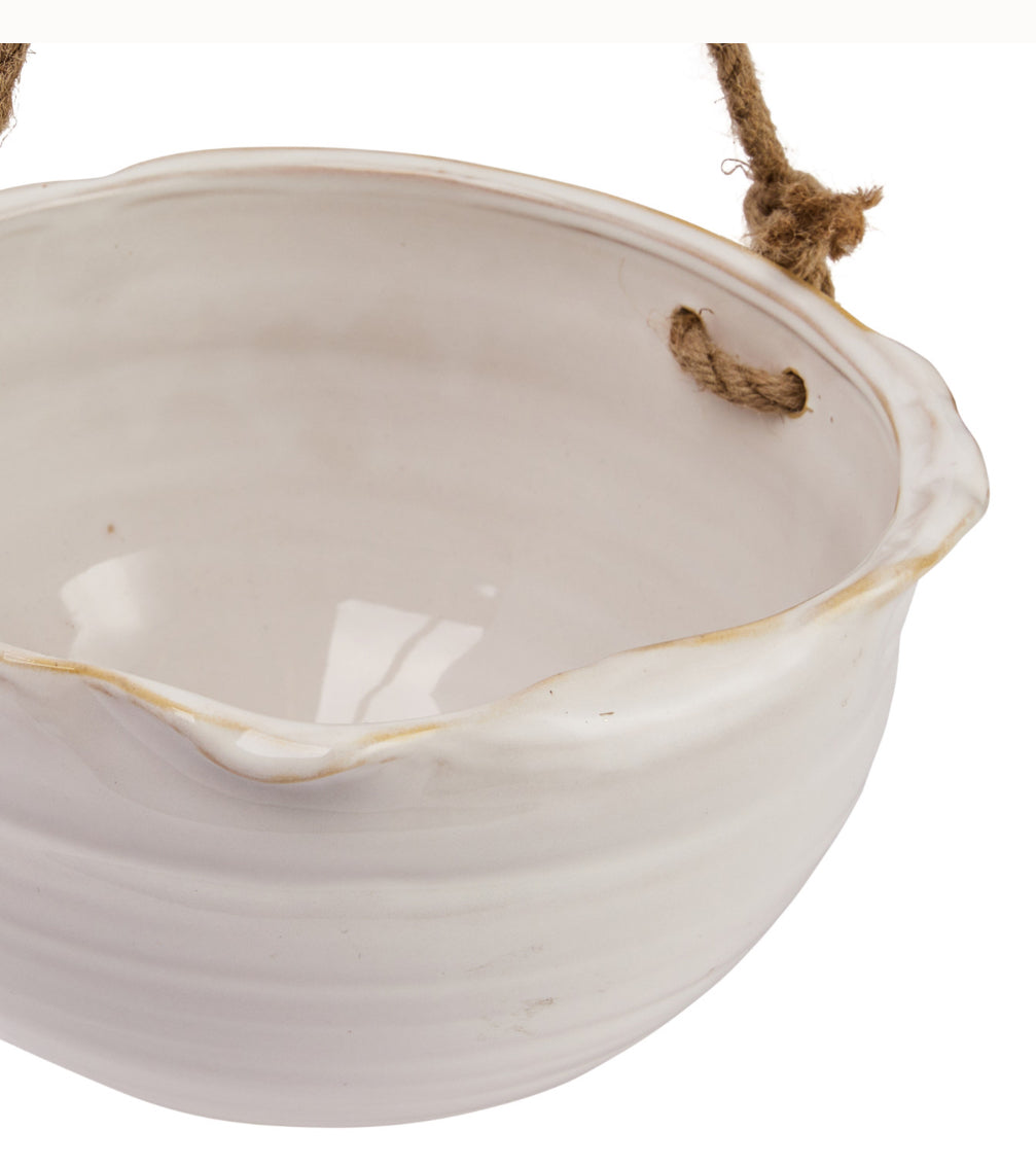 Hanging Stoneware Planter w/Jute Rope Hanger