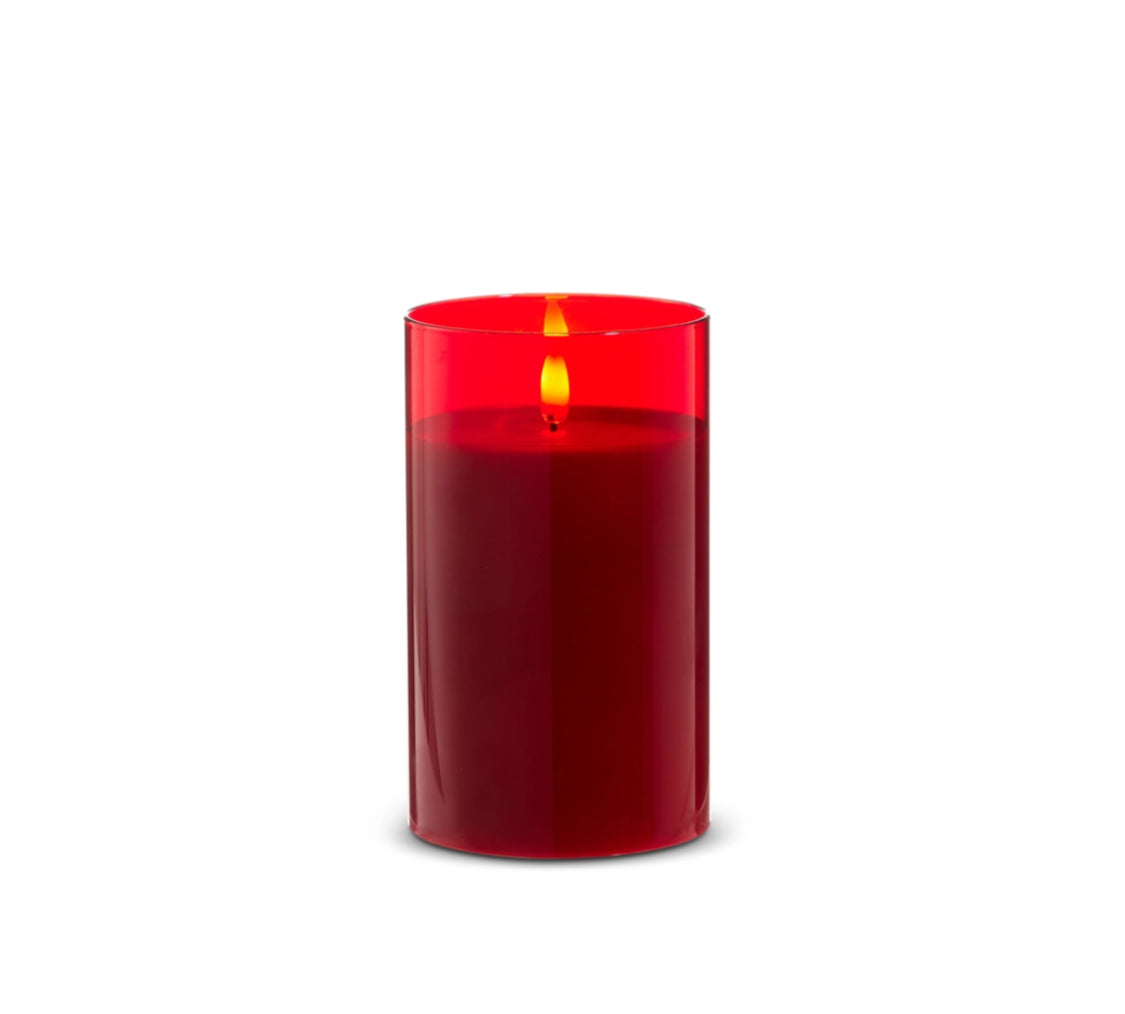 3.5”x6” Red Glass Red Pillar Candle