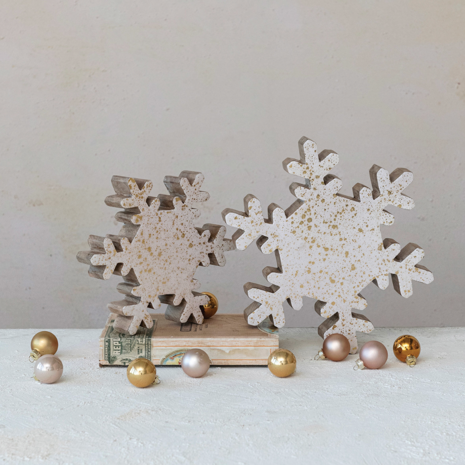 Handmade Enameled Mango Wood Snowflake w/Gold Splatter