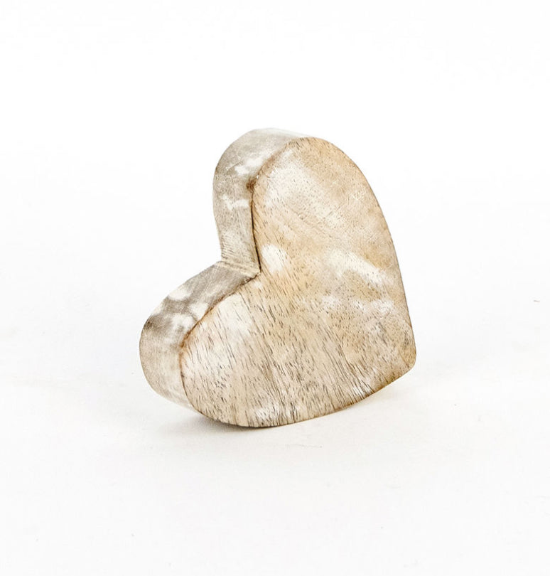 Whitewash Mango Wood Heart