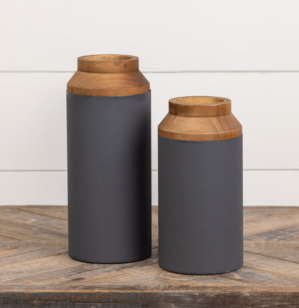 10” Black/Wood Two Tone Vase