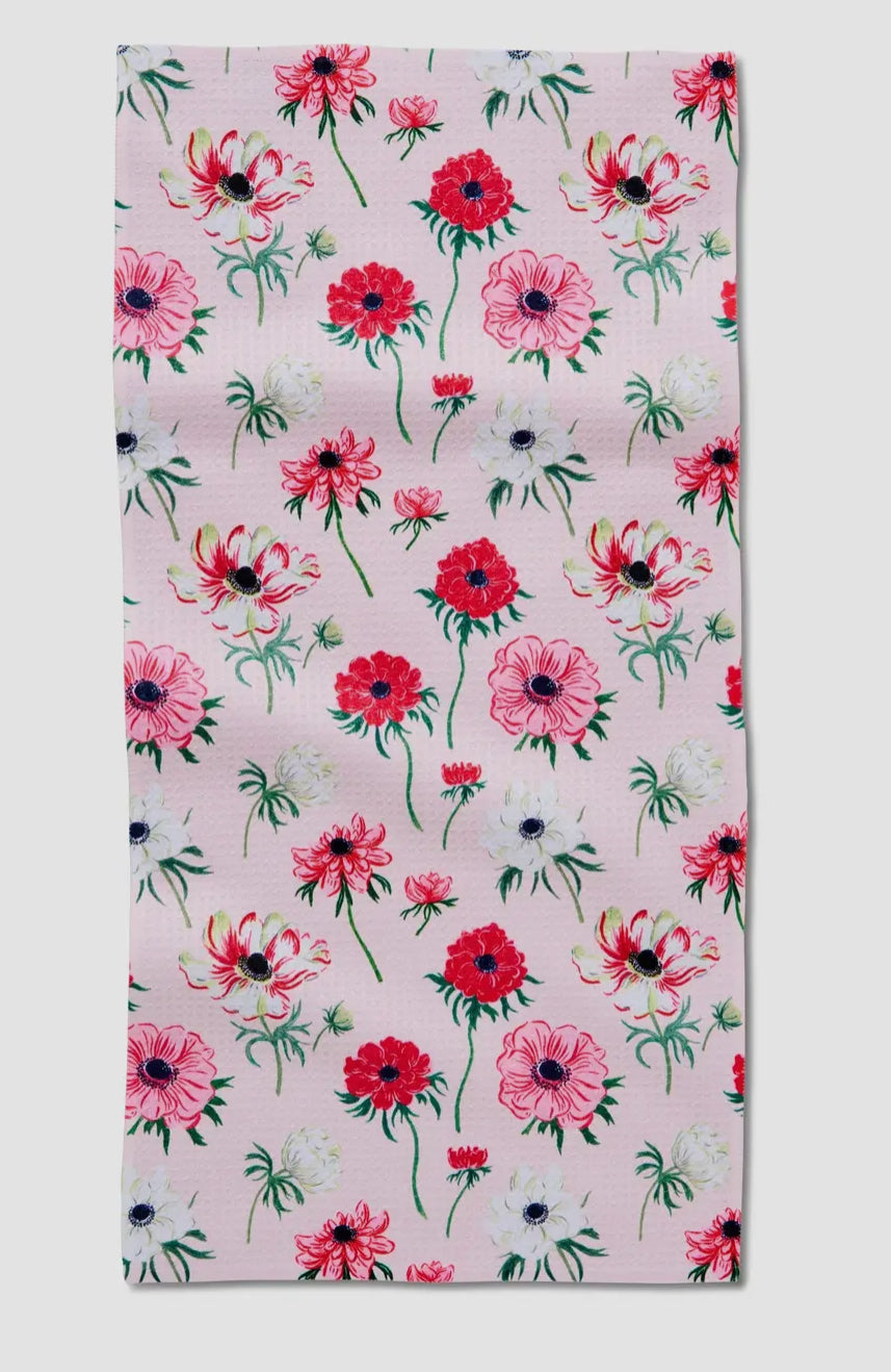 Anemone Garden Flowers Tea Towel