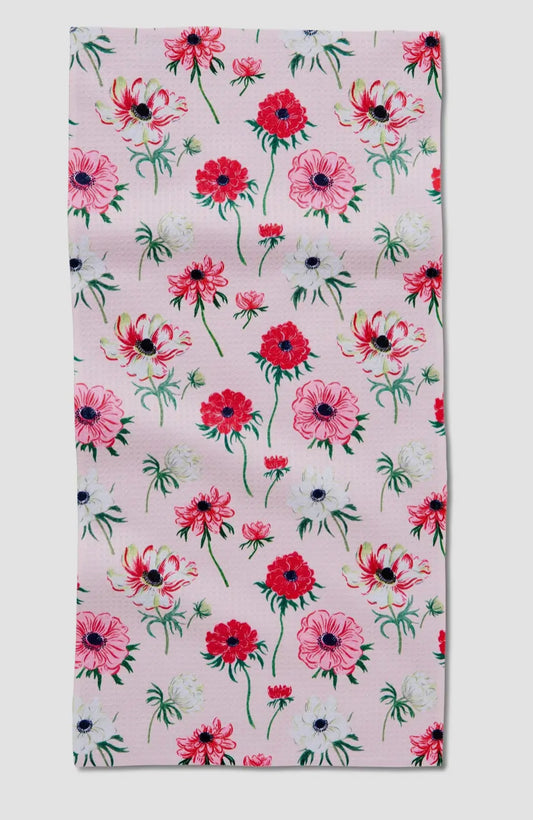 Anemone Garden Flowers Tea Towel
