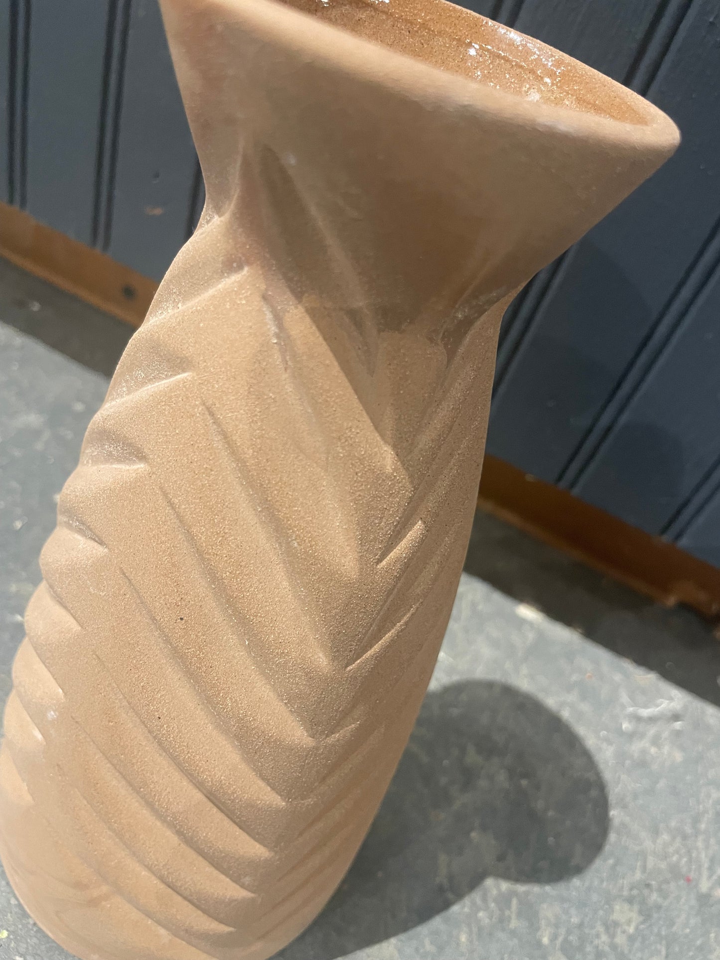 Lg. Terracotta Vase w/Leaf Pattern