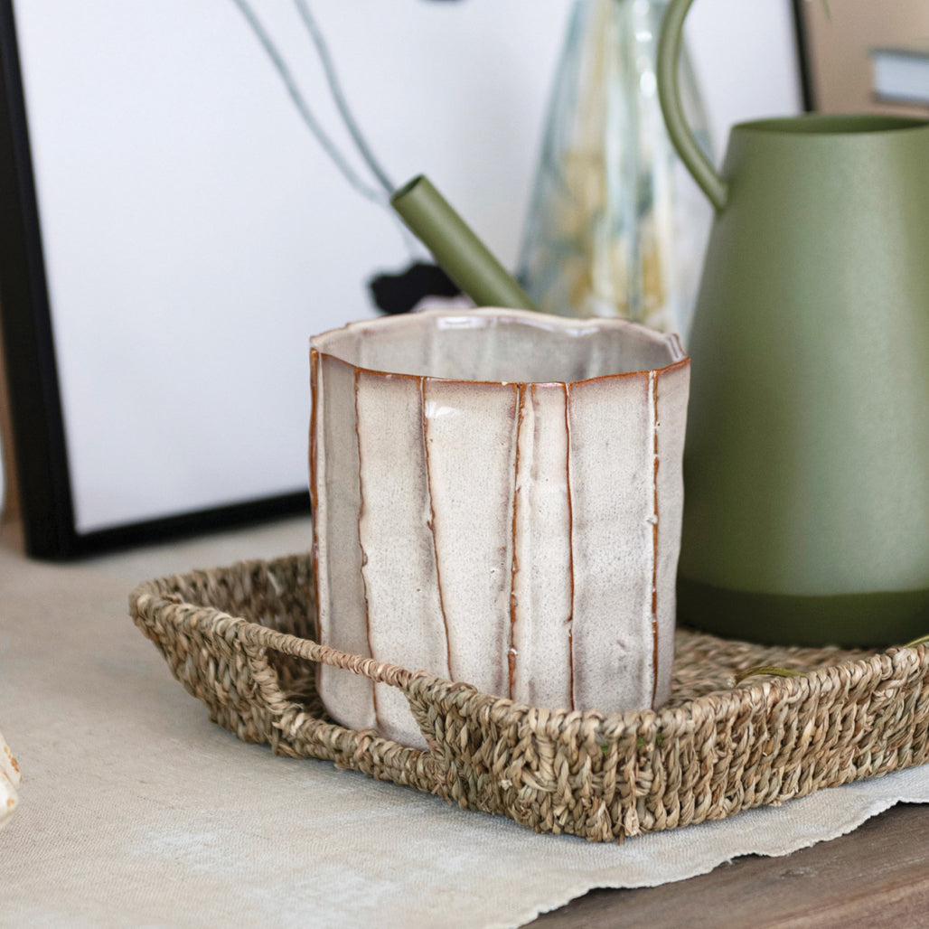 Stoneware Pleated Planter