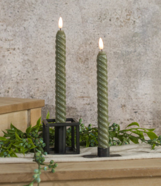 9.5” 3D Flame Twist Dark Green Taper Candle