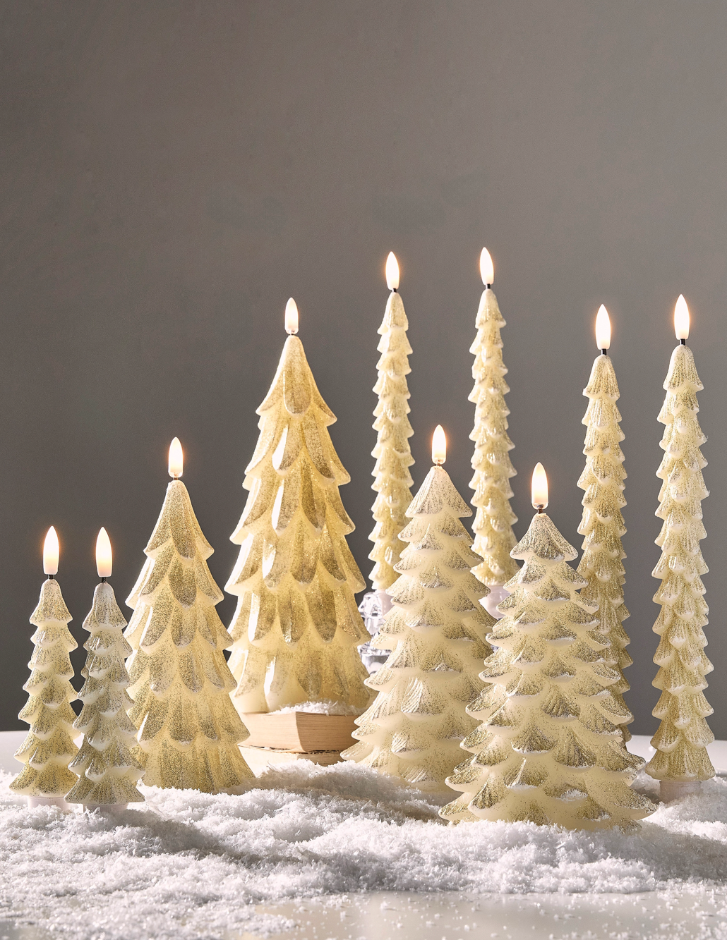 9.5” Glittered Gold Tree Candle