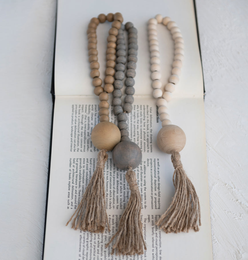 Wood Beads w/Jute Rope Tassel