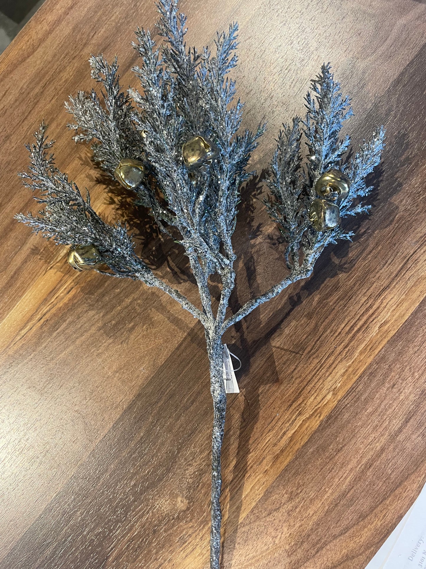 Charcoal Pine Pick w/Gold Bells