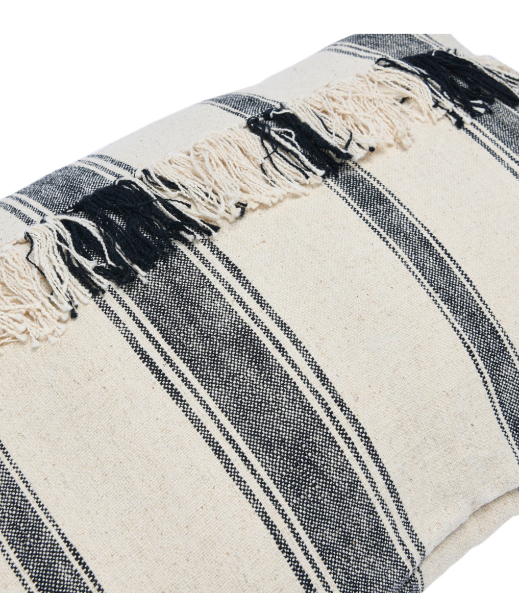 Black/Natural Woven Cotton Striped Pillow w/Findge