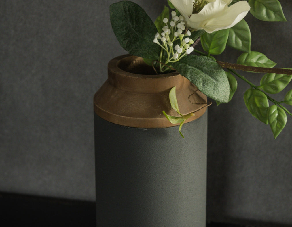 10” Black/Wood Two Tone Vase