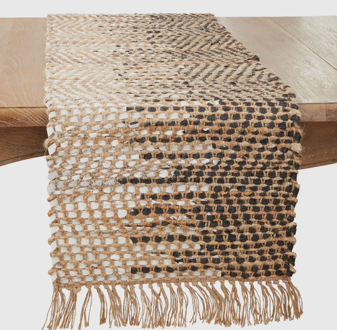 Black/White Two-Tone Leather Runner