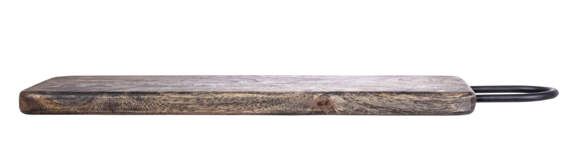 Mango Wood Cutting Board w/Black Metal Handle