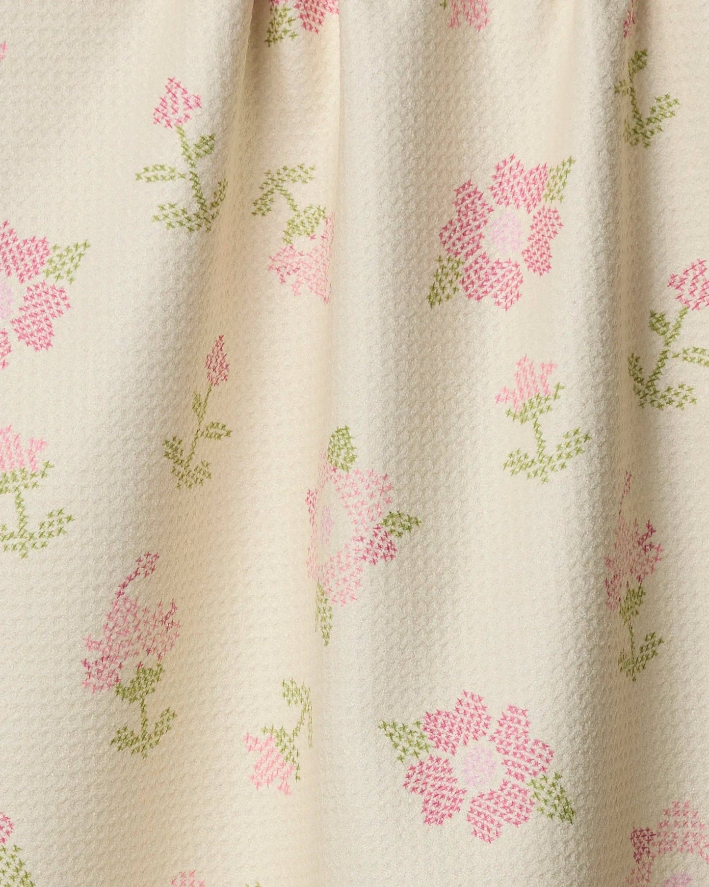 Cross Stitch Floral Yellow Tea Towel