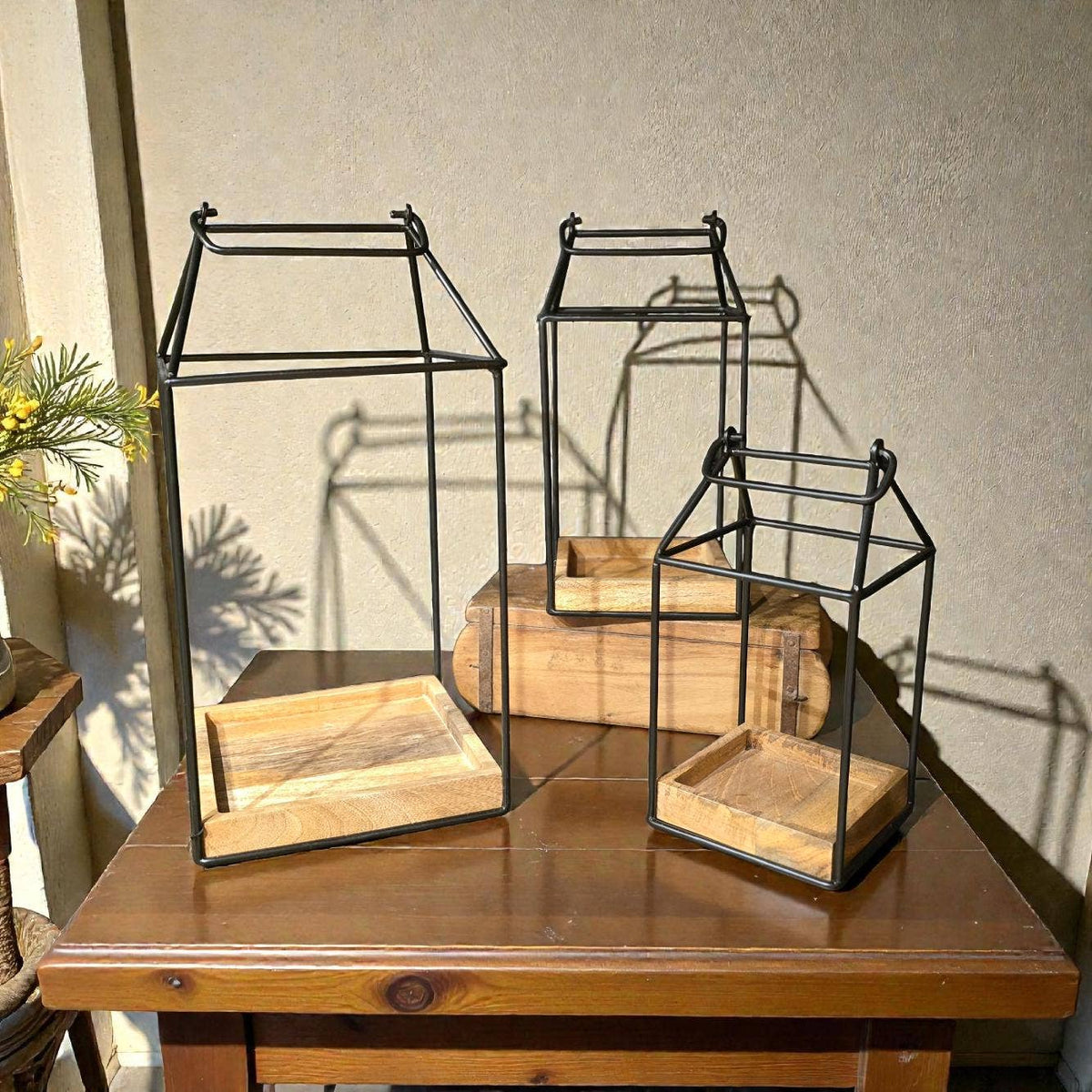 Timber Base Lanterns -18,14,12in H