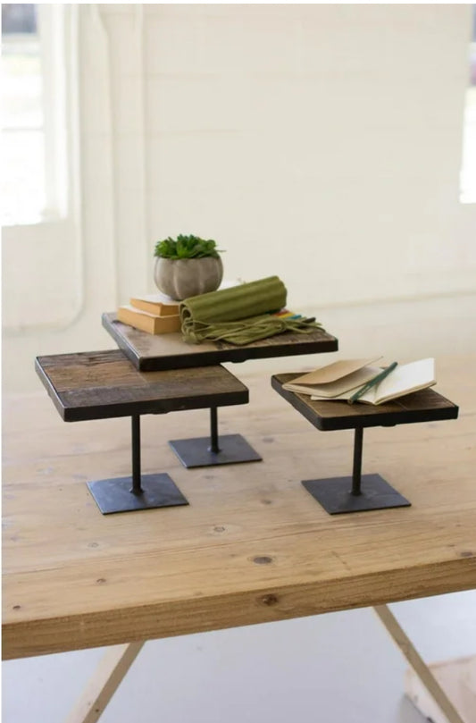 Recycled Wood Risers w/ Antique Black Stand-Small
