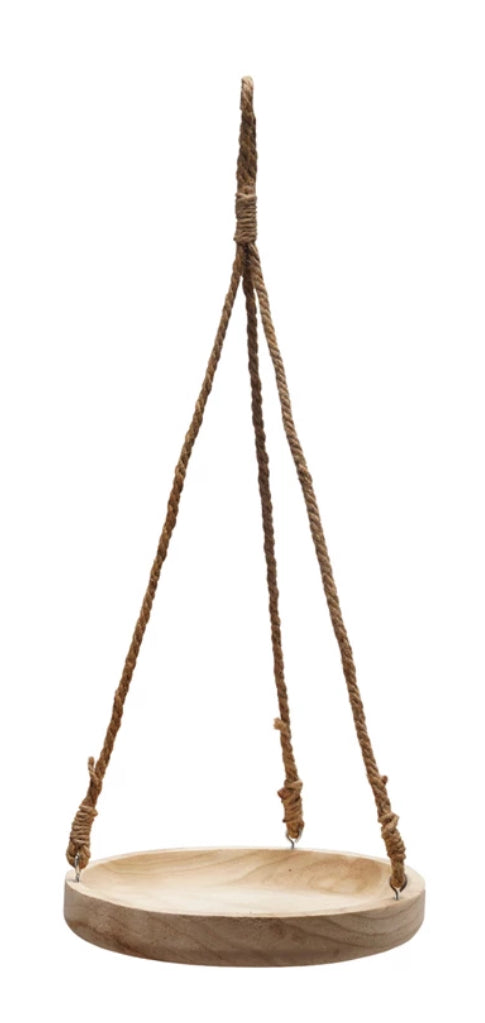 Paulownia Wood Hanging Tray w/Jute Rope Hanger