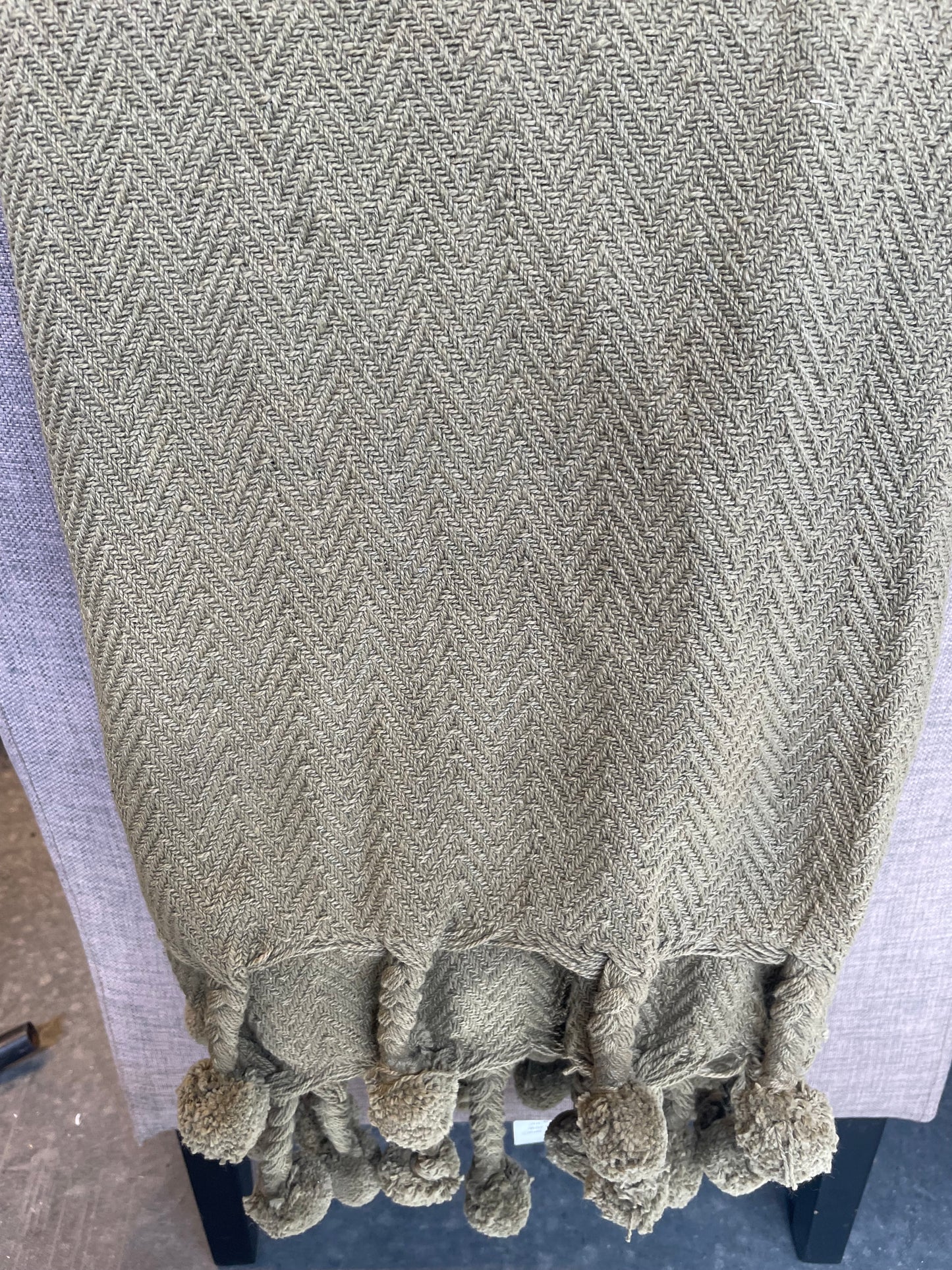 Cotton Throw w/Braided Pom Poms