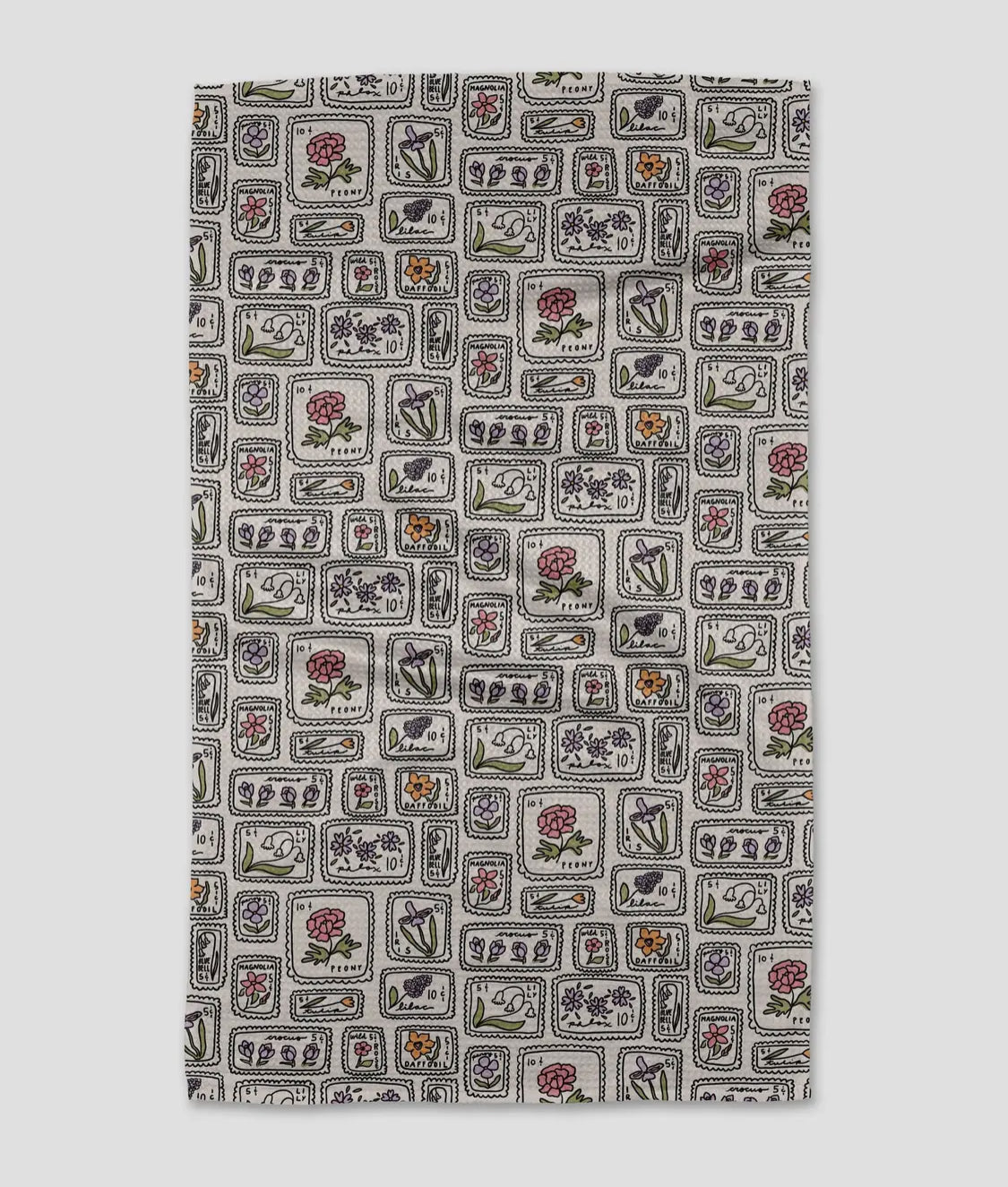Floral Postage Stamps Tea Towel