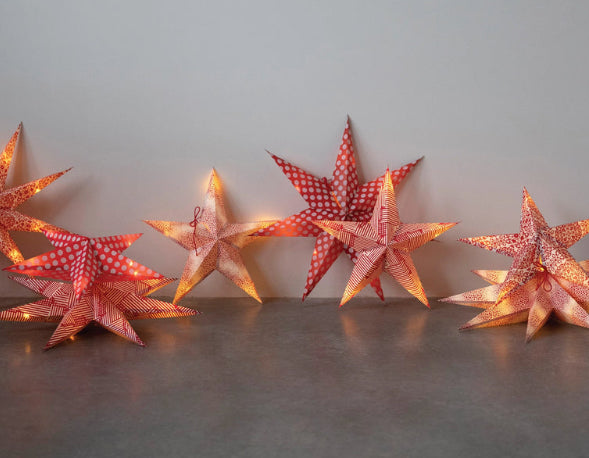 Red & White 5 Point Folding Star w/LED Lights-stripe
