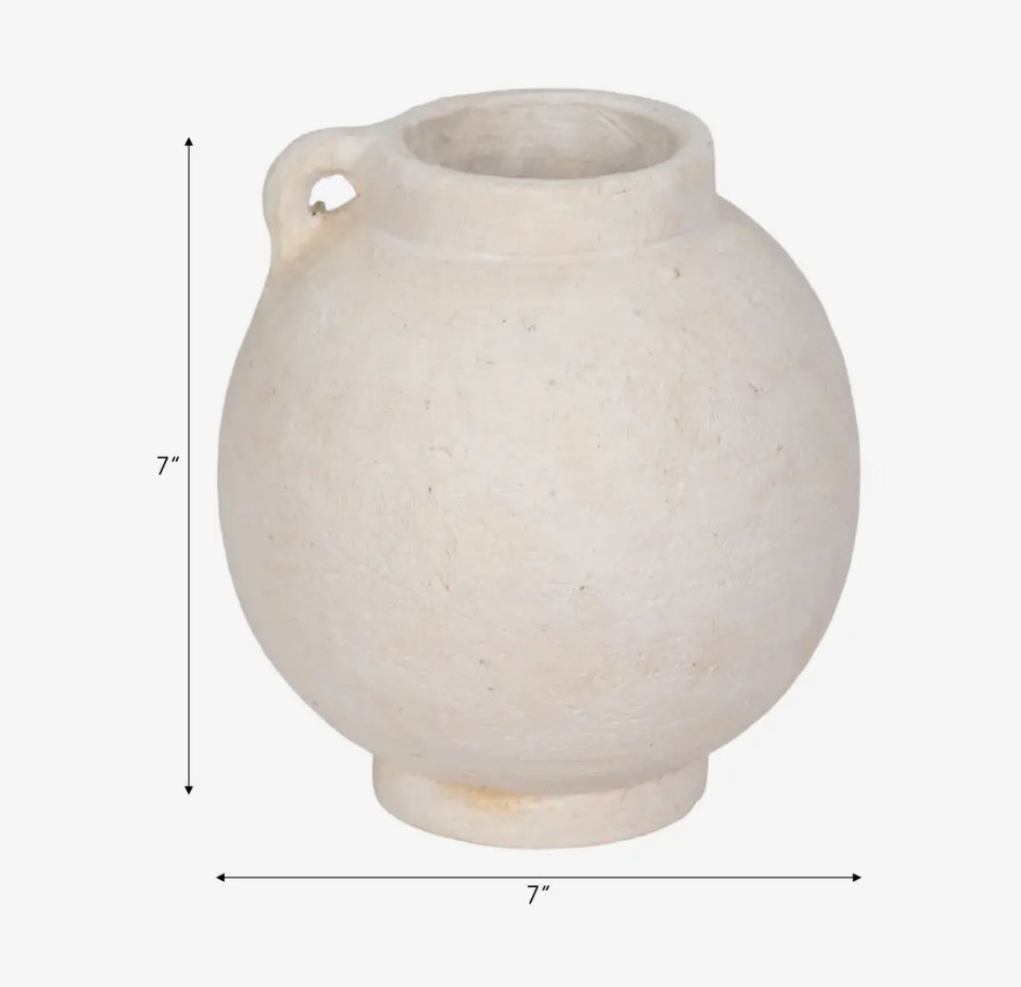 7” White Ceramic Round Bulbous Handle Jug