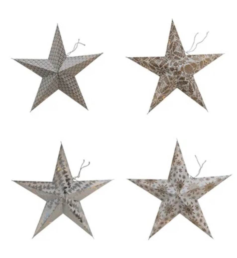 5 Point Folding Recycled Paper Star Ornament w/LED Lights