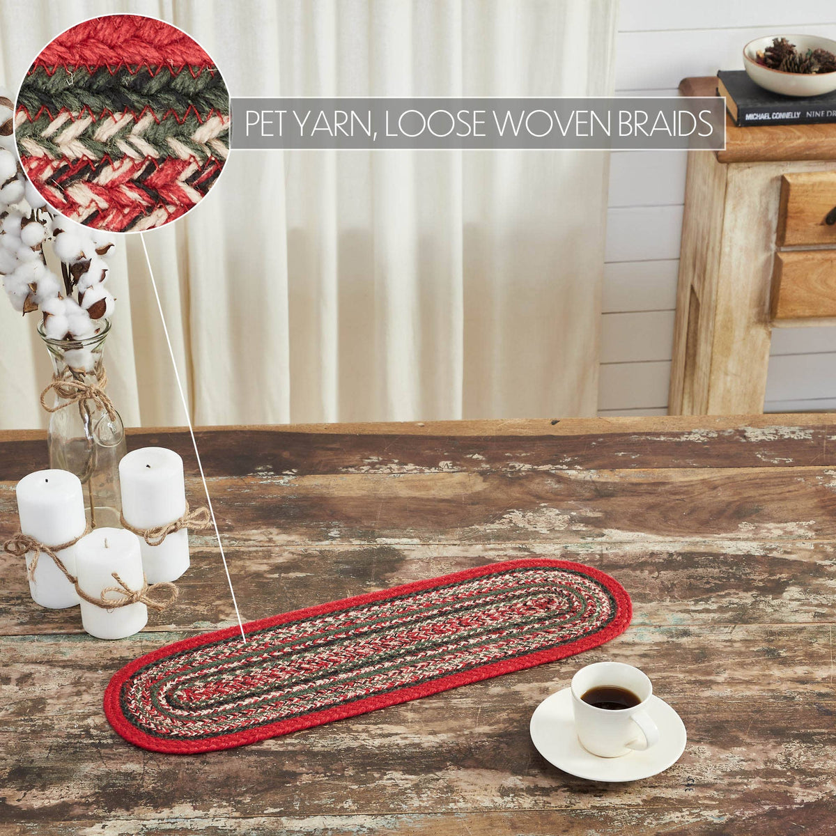 Christmas Braided Oval Table Runner 8x24 Forrester