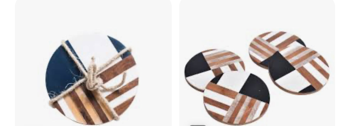 Round Resin & Wood Geometric Coasters, set/4