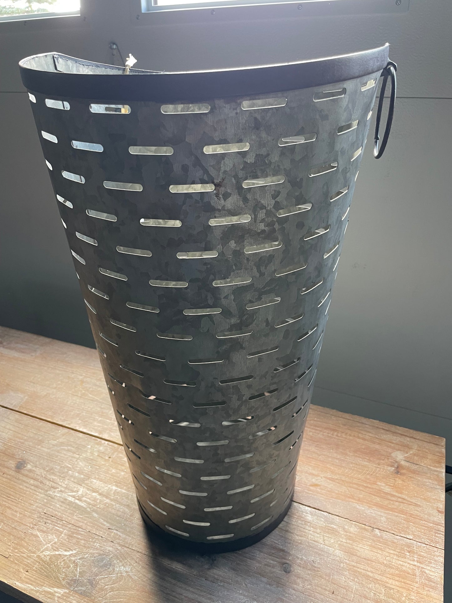 Galvanized Floor Vase w/Metal Rings