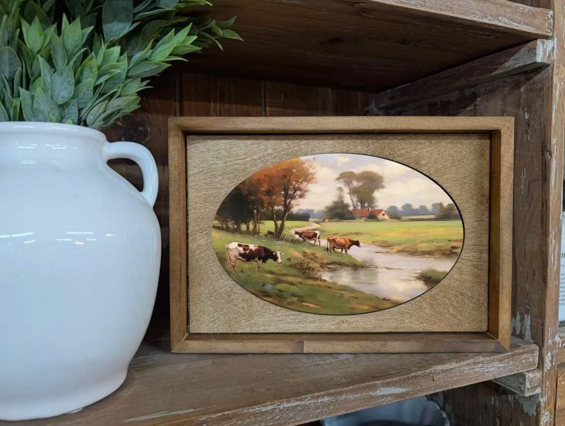 Box Framed Canvas Art Pasture Stream