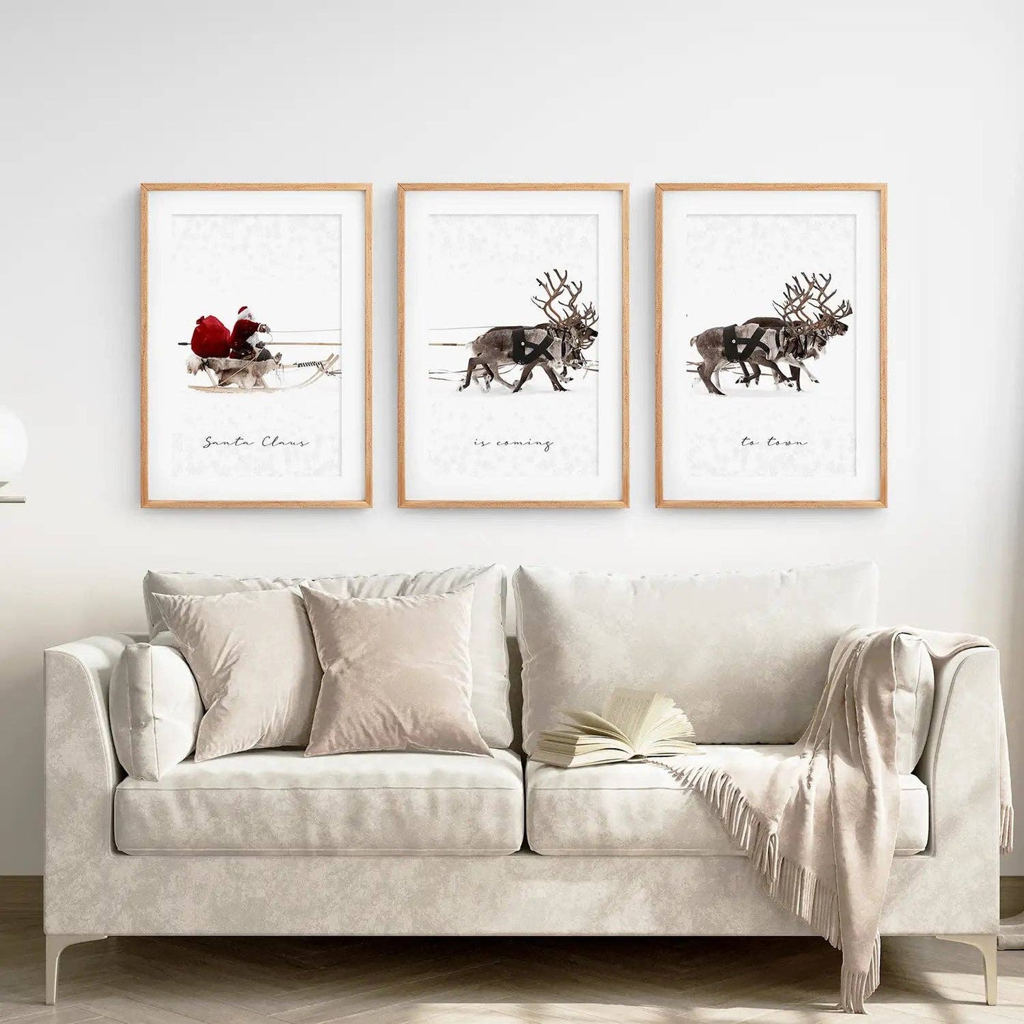 Christmas Santa Claus With a Sleigh Art Print-Set/3-No Frame Included