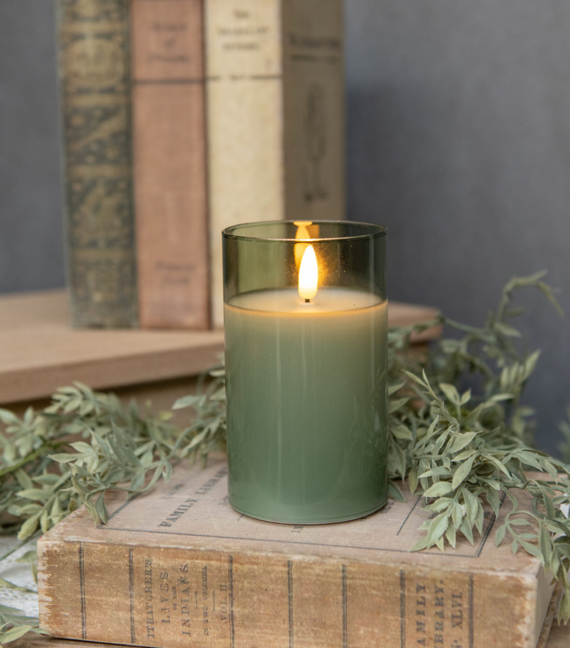 5” Green Glass 3D Flame Candle