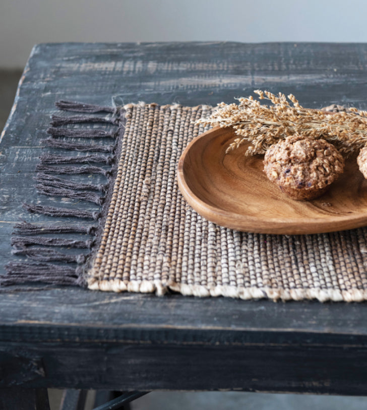 Woven Cotton/Jute Placemat w/ Fringe